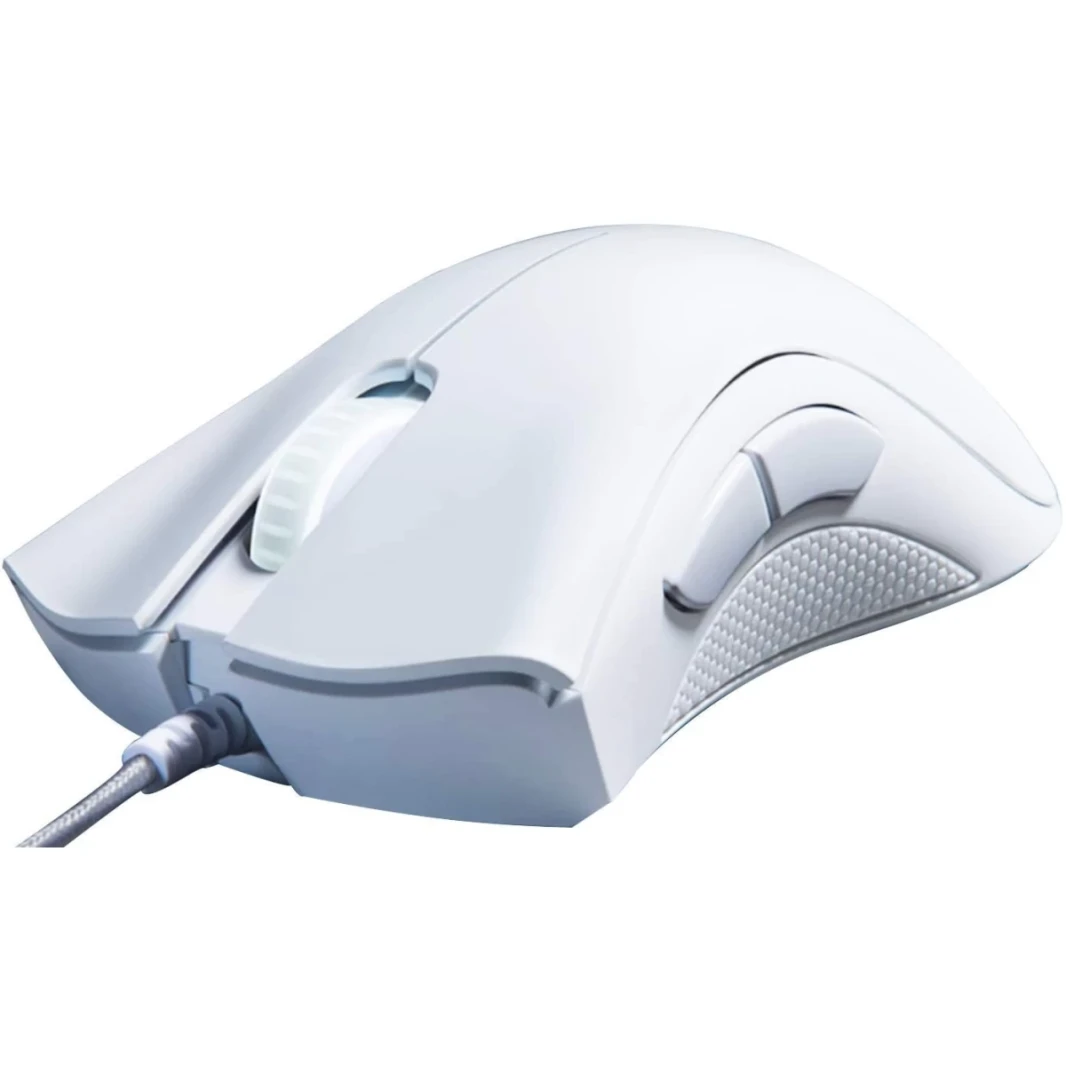 Razer Deathadder Masse Mouse 6400 DPI Sensor Optical - 5 أزرار قابلة للبرمجة - مفاتيح ميكانيكية - مقبضات الجانب المطاط - طبعة بيضاء