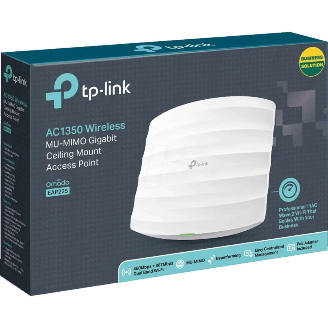 TP-Link Omada EAP225 AC1350 السقف اللاسلكي جبل جبل نقطة وصول سلس التجوال gigabit mu-mimo poe powered w/ poe حاقن