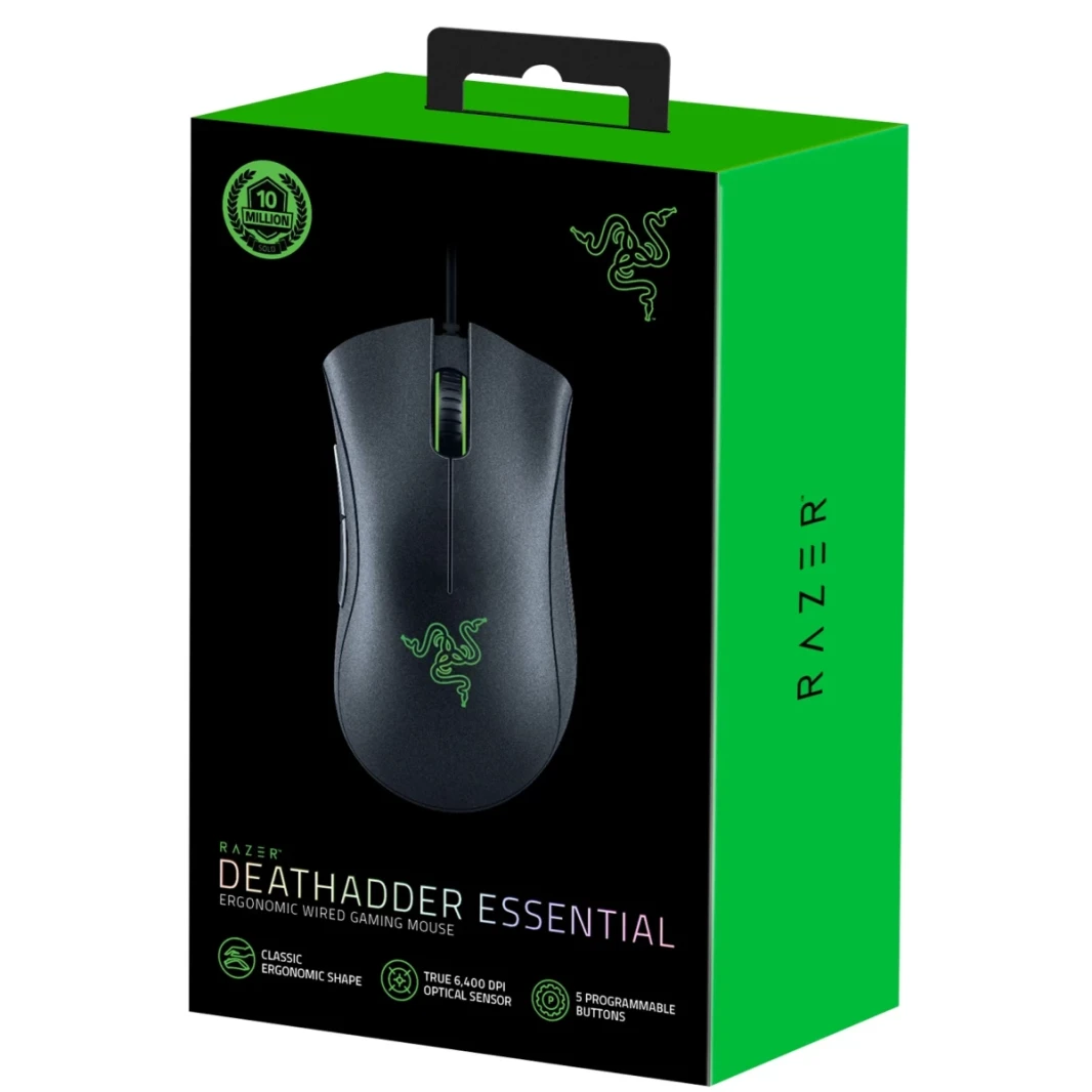 Razer Deathadder Masse Mouse 6400 DPI مستشعر بصري - 5 أزرار قابلة للبرمجة - مفاتيح ميكانيكية - قبضة الجانب المطاط - أسود كلاسيكي