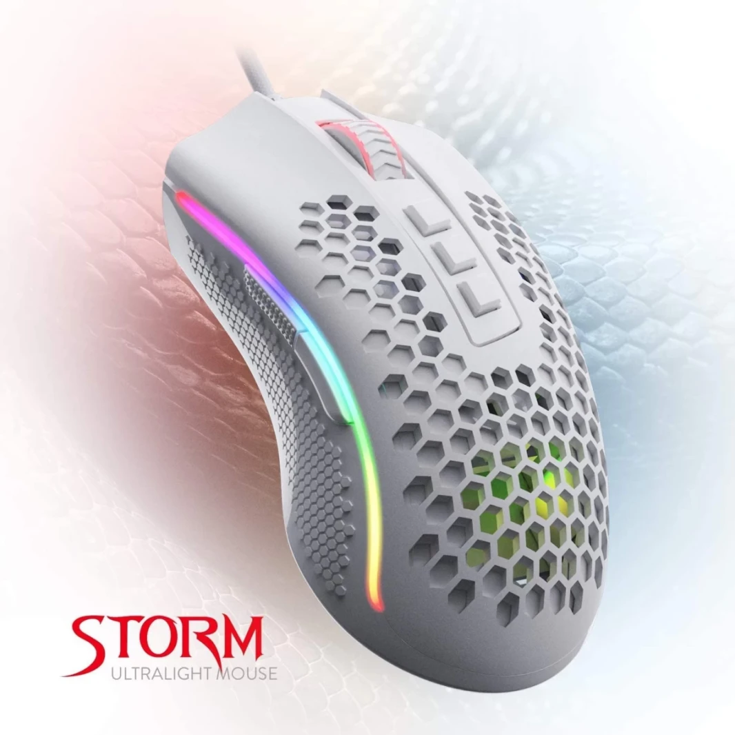 Redragon M808 MOUSE RGB Gaming Storm Lightweight ، 85G قذيفة Ultralight - 12400 نقطة في البوصة المستشعر البصري - 7 أزرار قابلة للبرمجة - تسجيل دقيق - كابل فائق Lite - أبيض