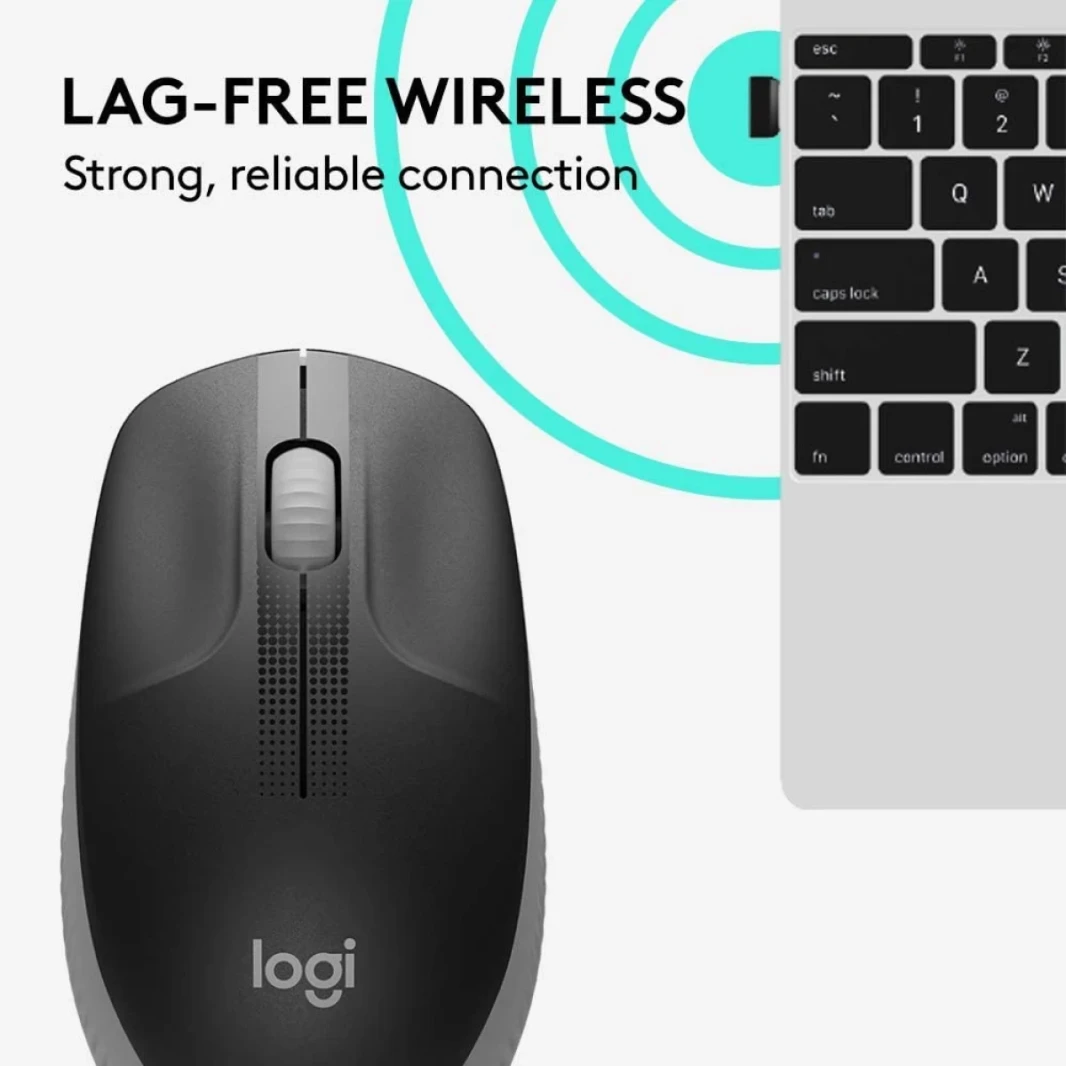 Logitech Wireless Mouse M190 بالحجم الكامل تصميم منحنى ambidextros