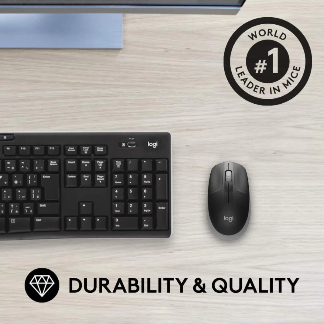 Logitech Wireless Mouse M190 بالحجم الكامل تصميم منحنى ambidextros