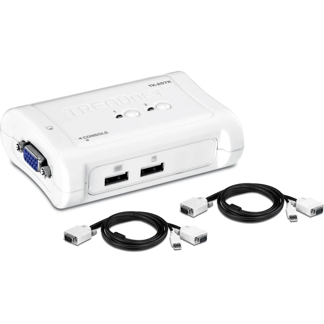 Trendnet TK-207K 2-port USB KVM Switch & Cable Kit 2048 × 1536 مراقبة جهاز الدقة ، والمسح التلقائي لنظام التشغيل Windows و Linux