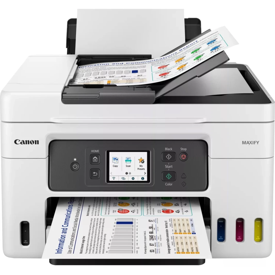 Canon Maxify GX4040 Ink Tank All-In-One Machine وشبكة متعددة الوظائف (نسخ/طباعة/مسح/فاكس) مع وحدة تغذية المستندات التلقائية-أبيض