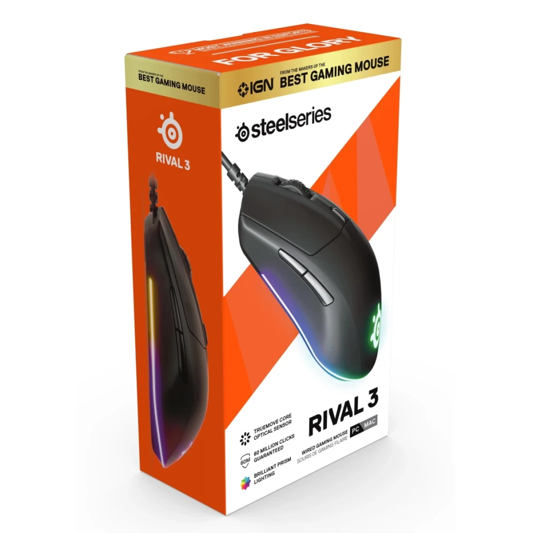 منافس الفولاذ 3 ماوس 8،500 CPI Truemove Core Sensor 6 أزرار قابلة للبرمجة تقسيم أزرار المشغل الرائعة Prism RGB الإضاءة المريحة - أسود - أسود