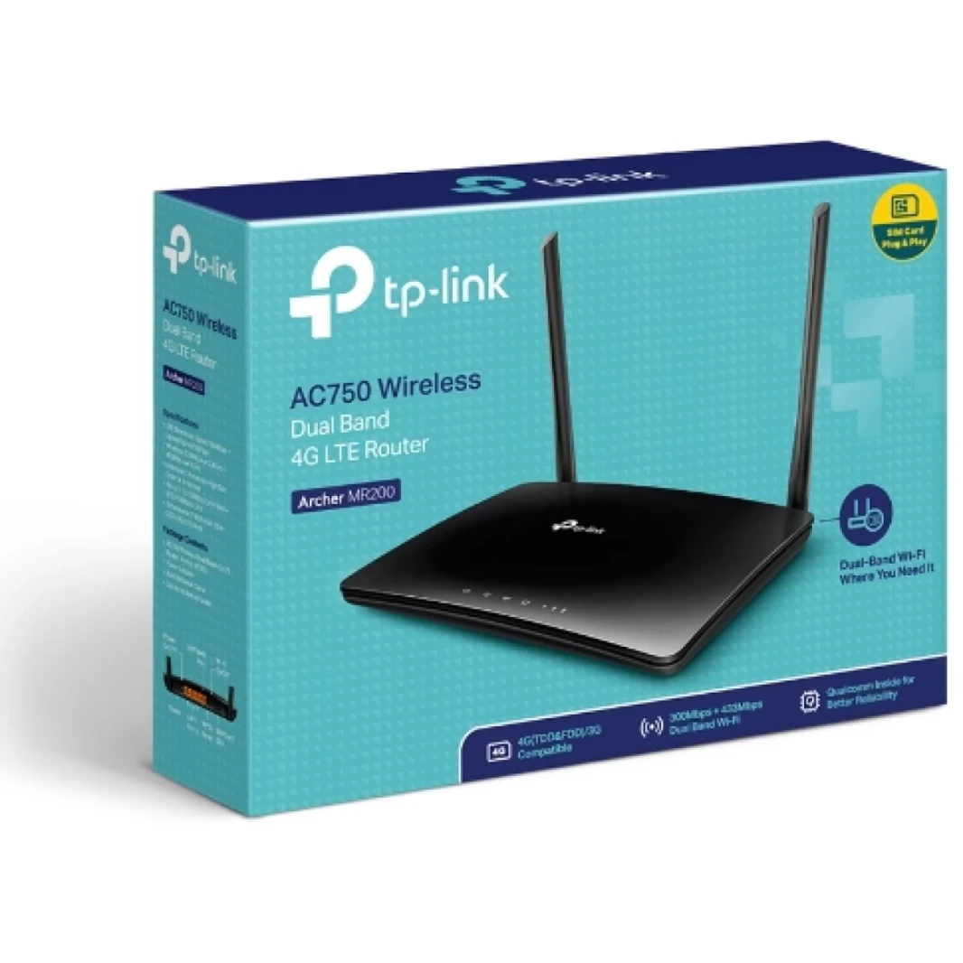 TP-Link Archer MR200 AC750 Dual Band 4G LTE Mobile Wi-Fi SIM فتحة لا تتطلب أي تكوين مطلوب هوائيات Wi-Fi قابلة للإزالة (أسود)