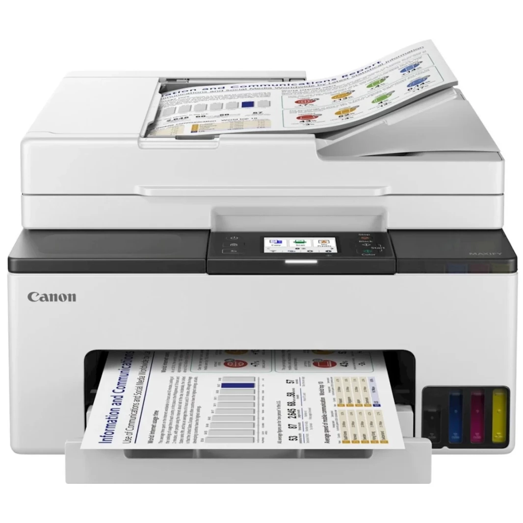 Canon Maxify GX2040 Ink Tank All-In-One Machine وشبكة متعددة الوظائف (نسخ/طباعة/مسح/فاكس) مع وحدة تغذية المستندات التلقائية-أبيض