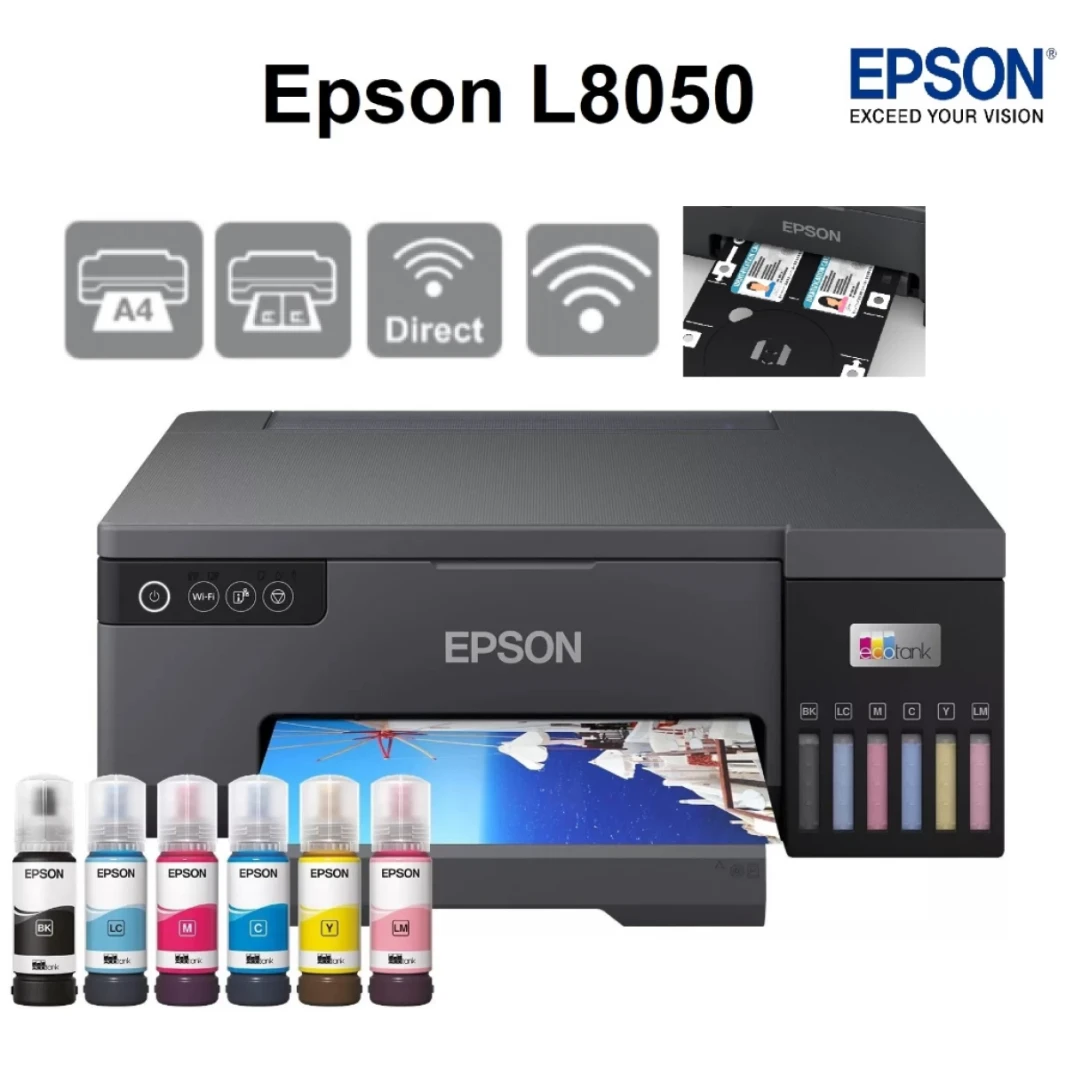 Epson Ecotank L8050 High Volume 6 Color A4 Photo Purnter 10x15cm صور بلا حدود 5.760 × 1.440 نقطة في البوصة 22 جزء في المليون