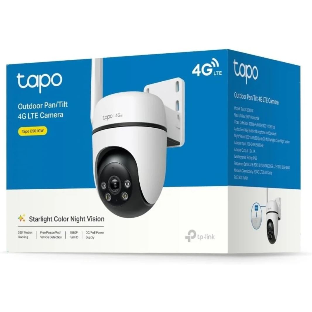 TP-Link TAPO C501GW PAN/TILT 4G LTE LTE Outdoor Camera ، لا حاجة إلى Wi-Fi ، 1080 بكسل HD كامل ، 360 درجة تتبع الحركة ، لا رسوم شهرية ، اكتشاف الذكاء الاصطناع