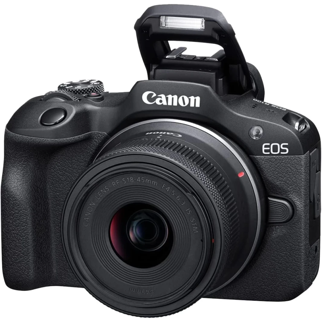 Canon EOS R100 24.1 ميسل كاميرا Mirrorless 4K 24p فيديو مع محصول كامل HD 60P Wi-Fi Bluetooth w/ RF-S18-45mm F4.5-6.3 عدسة