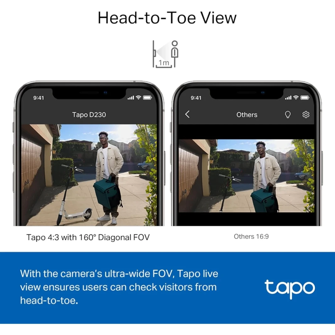 TAPO TAPO D230S1 SMART VIDEO DOOBRICH CAMER CHIME تضمين 2K+ COLOL NIGHT VISION ثنائية الاتجاه صوتي مجاني من الذكاء الاصطناعي Cloud/SD Storage 180 Days Battery W/Alexa & Google Home
