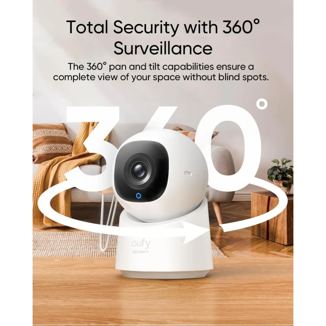 Anker Eufy Security Indoor Cam C220 | دقة 2K دقة كاميرا أمنية ذكية مع تغطية 360 درجة ، والكشف عن الإنسان/الحركة ، وتتبع الذكاء الاصطناعى ، وتوافق مع Alexa و Google Assistant ، الرؤية الليلية