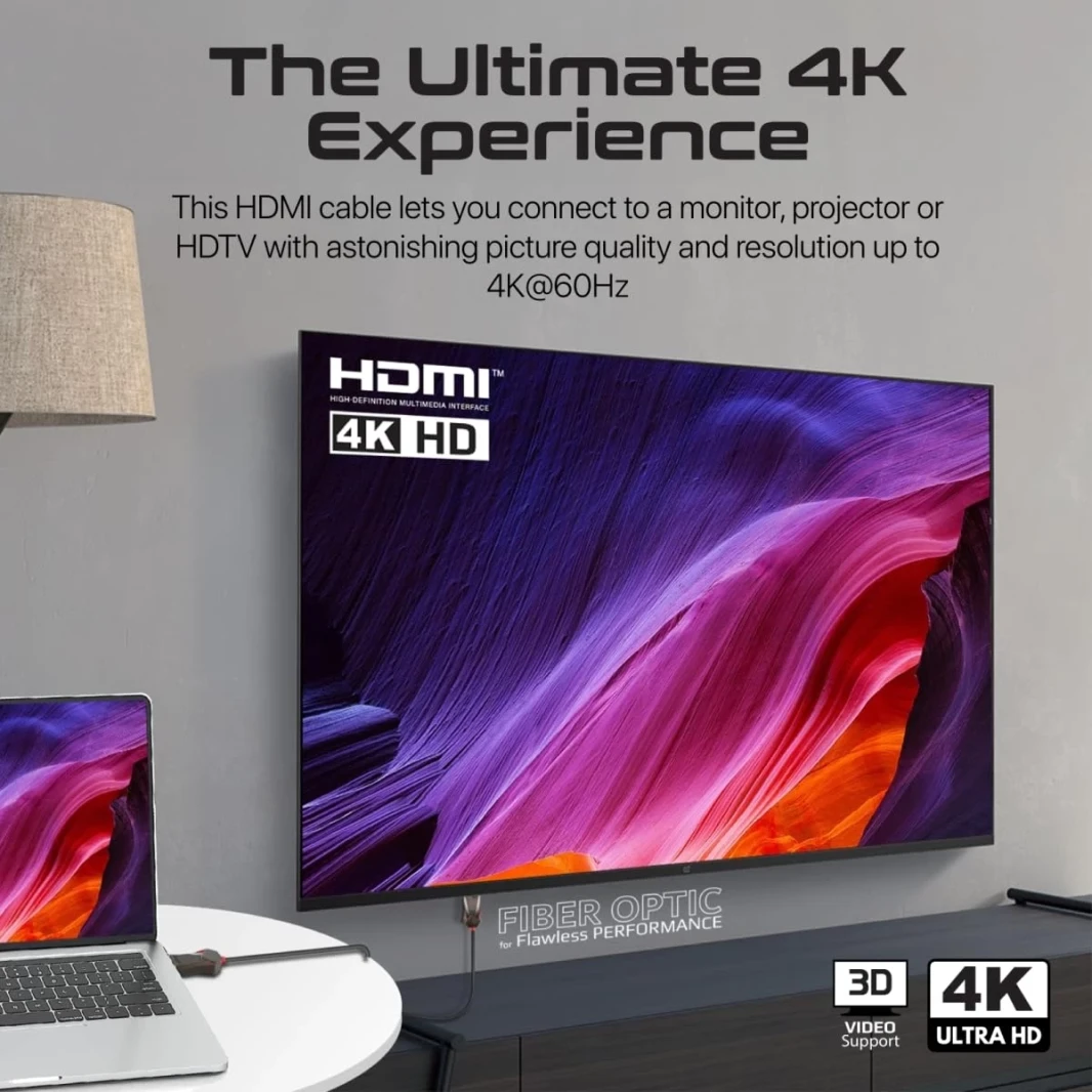 Promate ProLink4K60-10M HDMI 2.0 Cable 4K@60Hz 3D Video Support 18Gbps Bandwidth Ethernet 10M Fiber Optic Cable and Gold-Plated