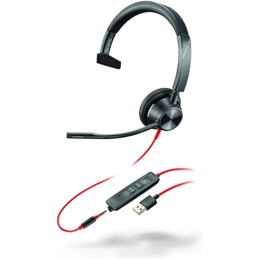 Poly Blackwire 3315 Wired USB Type-A & Wired USB Type-C و 3.5 مم من ضوضاء الميكروفون الواحدة للميكروفون والخليط للهواتف المحمولة والكمبيوتر الشخصي يعمل مع فرق (معتمدة)