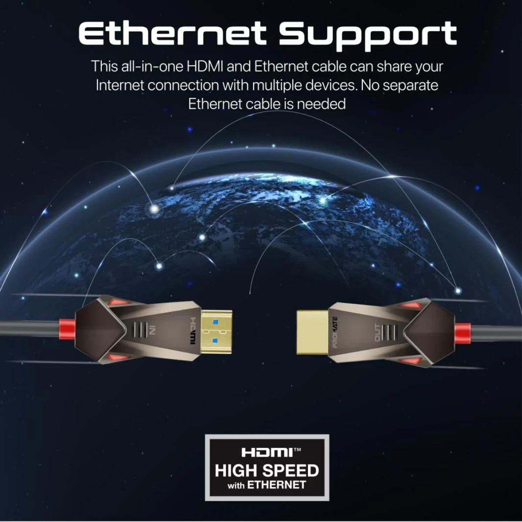 Promate ProLink4K60-10M HDMI 2.0 Cable 4K@60Hz 3D Video Support 18Gbps Bandwidth Ethernet 10M Fiber Optic Cable and Gold-Plated