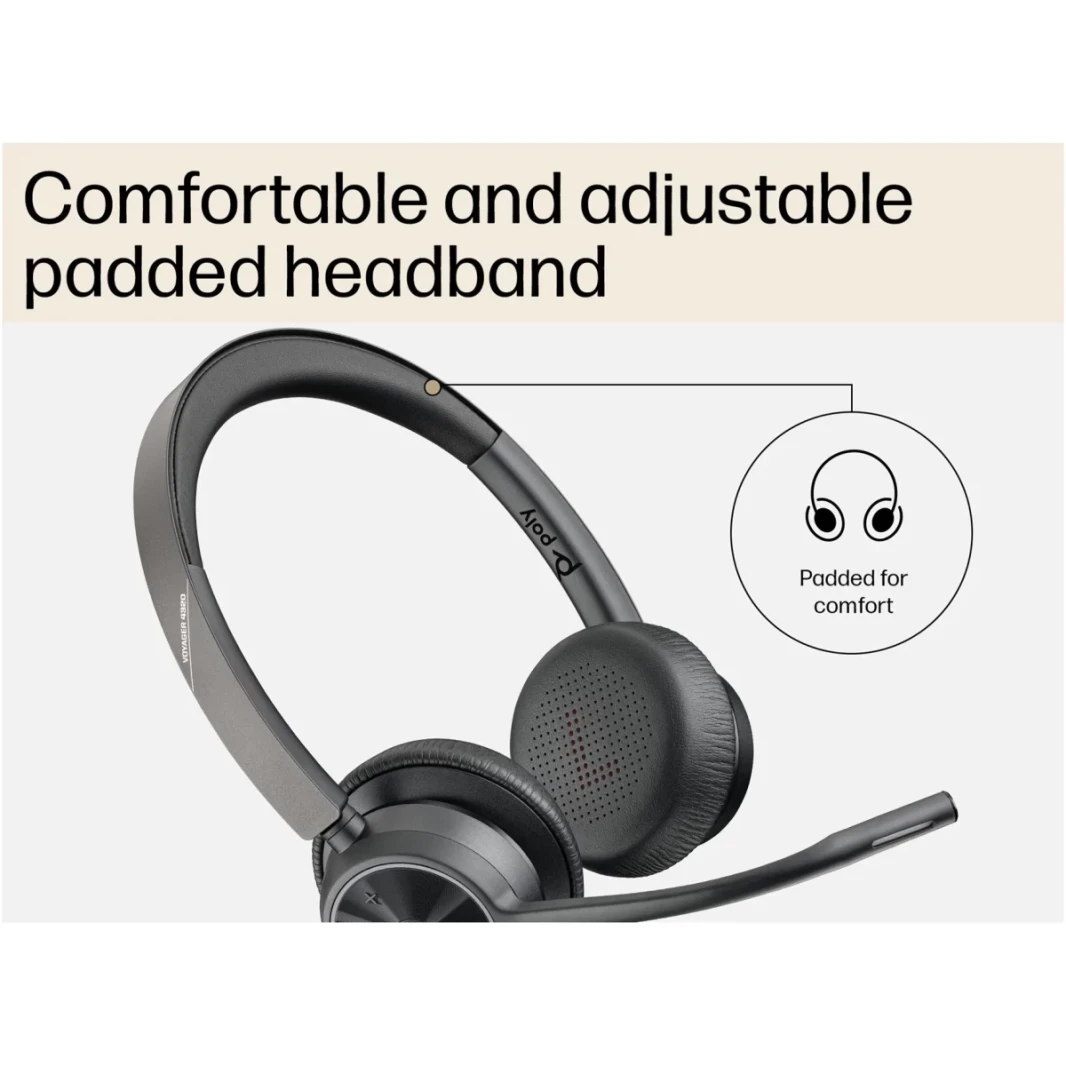 Poly Voyager 4320 USB-A Wireless Headset إلغاء الضوضاء السلبية حتى 24 ساعة وقت التحدث (فرق معتمدة) للكمبيوتر/Mac/Mobile W/BT700 محول وشحن