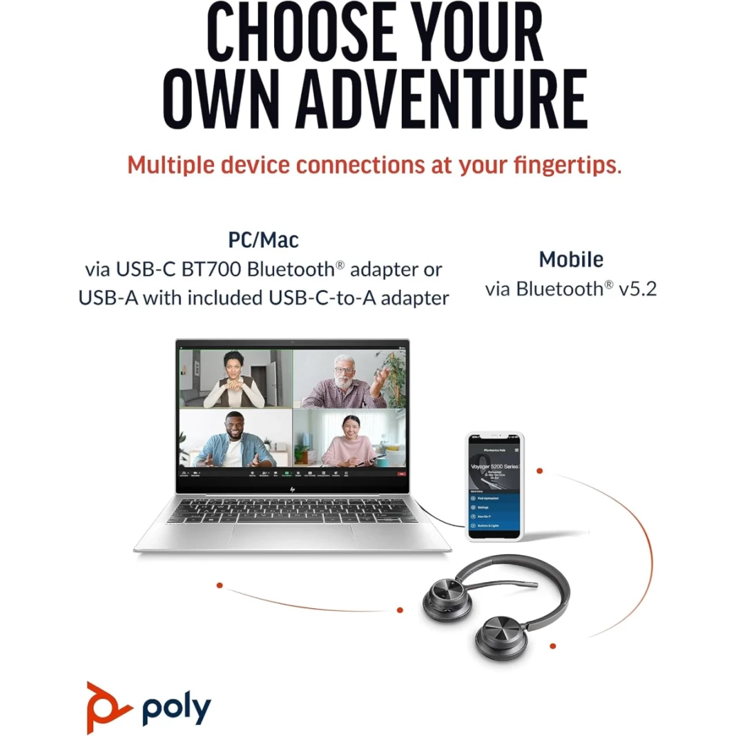 Poly Voyager 4320 USB-A Wireless Headset إلغاء الضوضاء السلبية حتى 24 ساعة وقت التحدث (فرق معتمدة) للكمبيوتر/Mac/Mobile W/BT700 محول وشحن