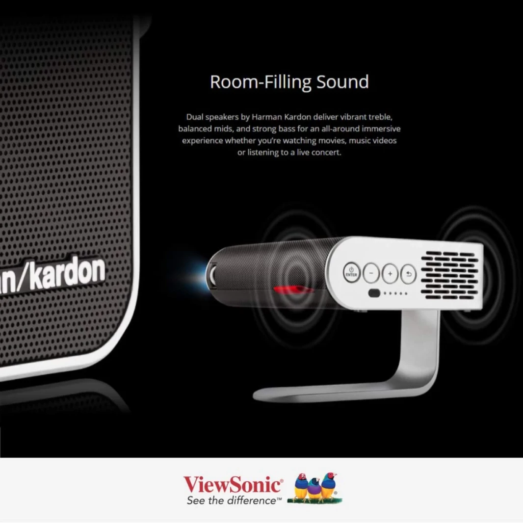ViewSonic M1+_g2 جهاز عرض ذكي Wi-Fi Portable مع مكبرات الصوت Harman Kardon Bluetooth HDMI نوع USB وبطارية مدمجة