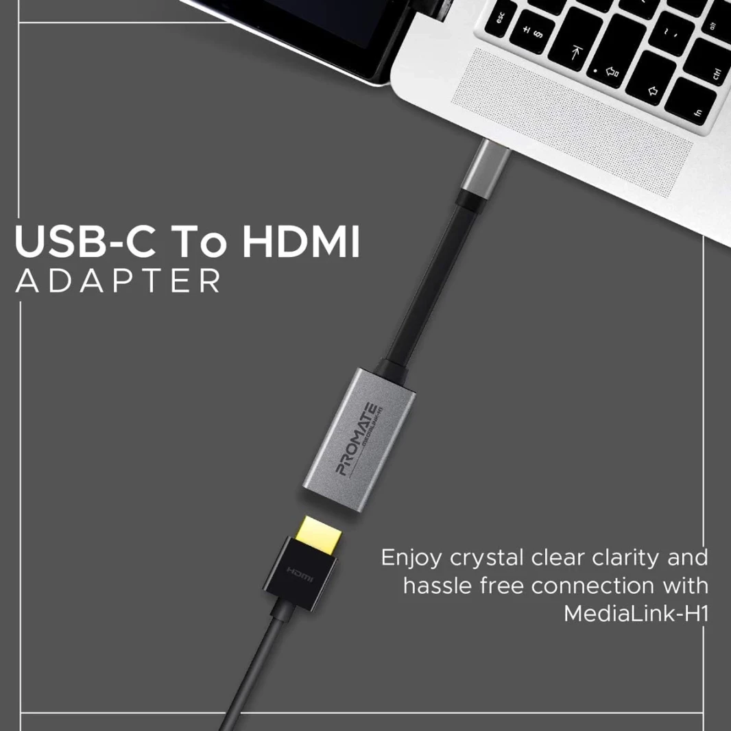 PROMATE MIMIALINK-H1 TYPE-C إلى محول HDMI 4K 30Hz محول مع إخراج الصوت-رمادي