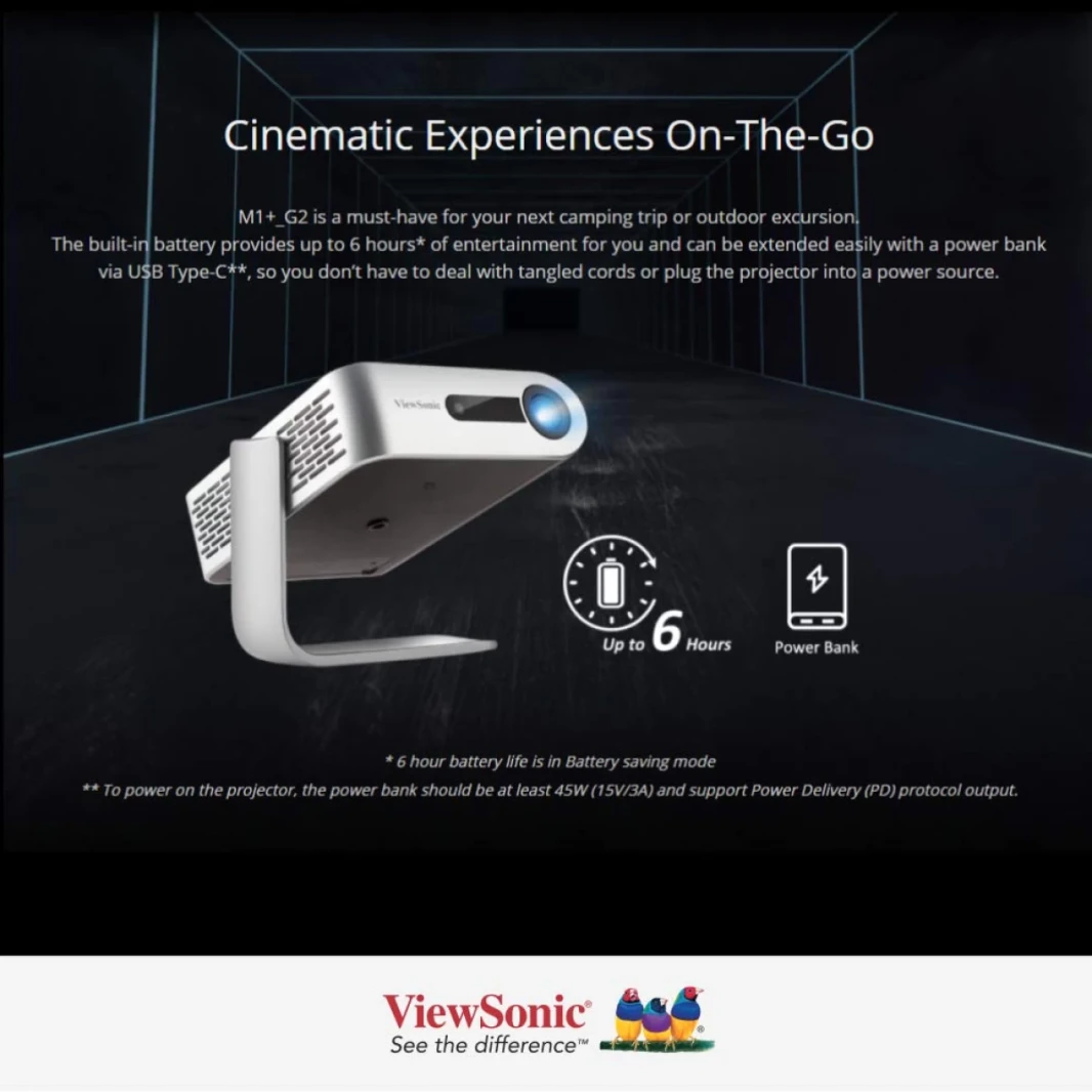 ViewSonic M1+_g2 جهاز عرض ذكي Wi-Fi Portable مع مكبرات الصوت Harman Kardon Bluetooth HDMI نوع USB وبطارية مدمجة
