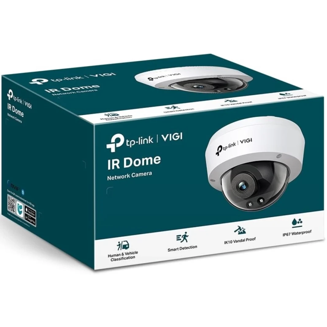 TP-LINK VIGI C240I 4MP IR Network Camera Camera and Human and Vehicle IK10 VANDAL FANDAL و IP67 H.265+ POE