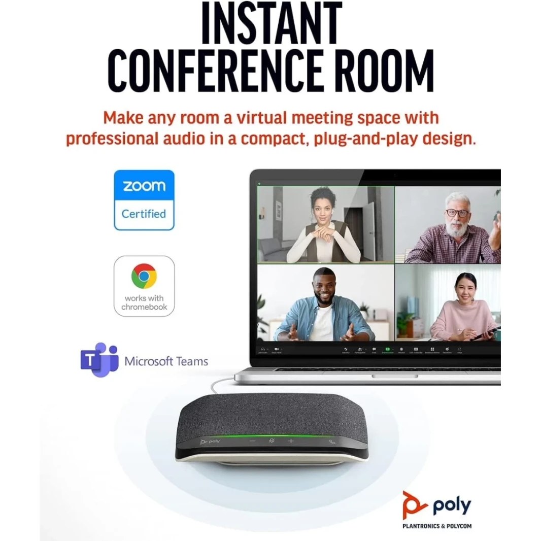 Poly Sync 10 USB Speakerphone مكبرات صوت محمولة ثنائية في واحد لمكالمات الصوت والفيديو والموسيقى USB تعمل على العمل المزدوج مع الفرق ، Zoom ، Google