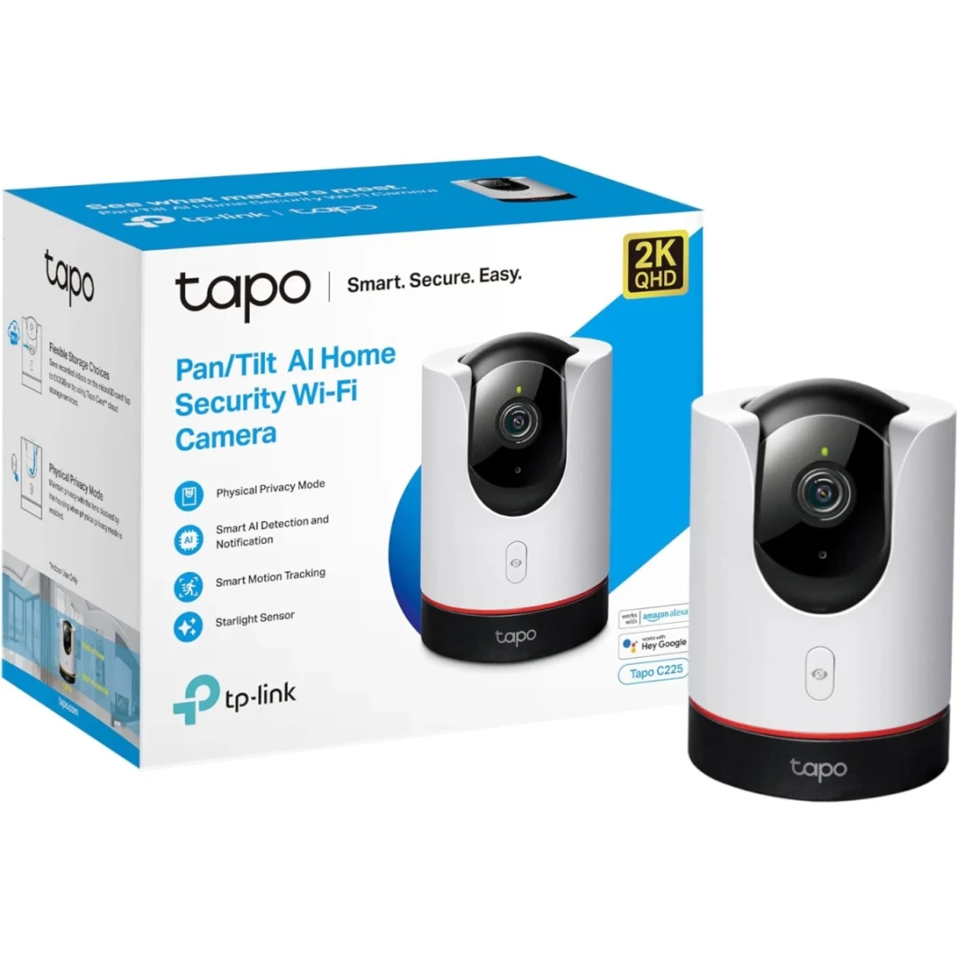 TP-Link Tapo C225 2K QHD Pan/Tilt Security Camera AI Detection Privacy Protection Starlight Sensor 2-way Audio 4MP Night Vision  Cloud&SD Card Storage Works with Alexa