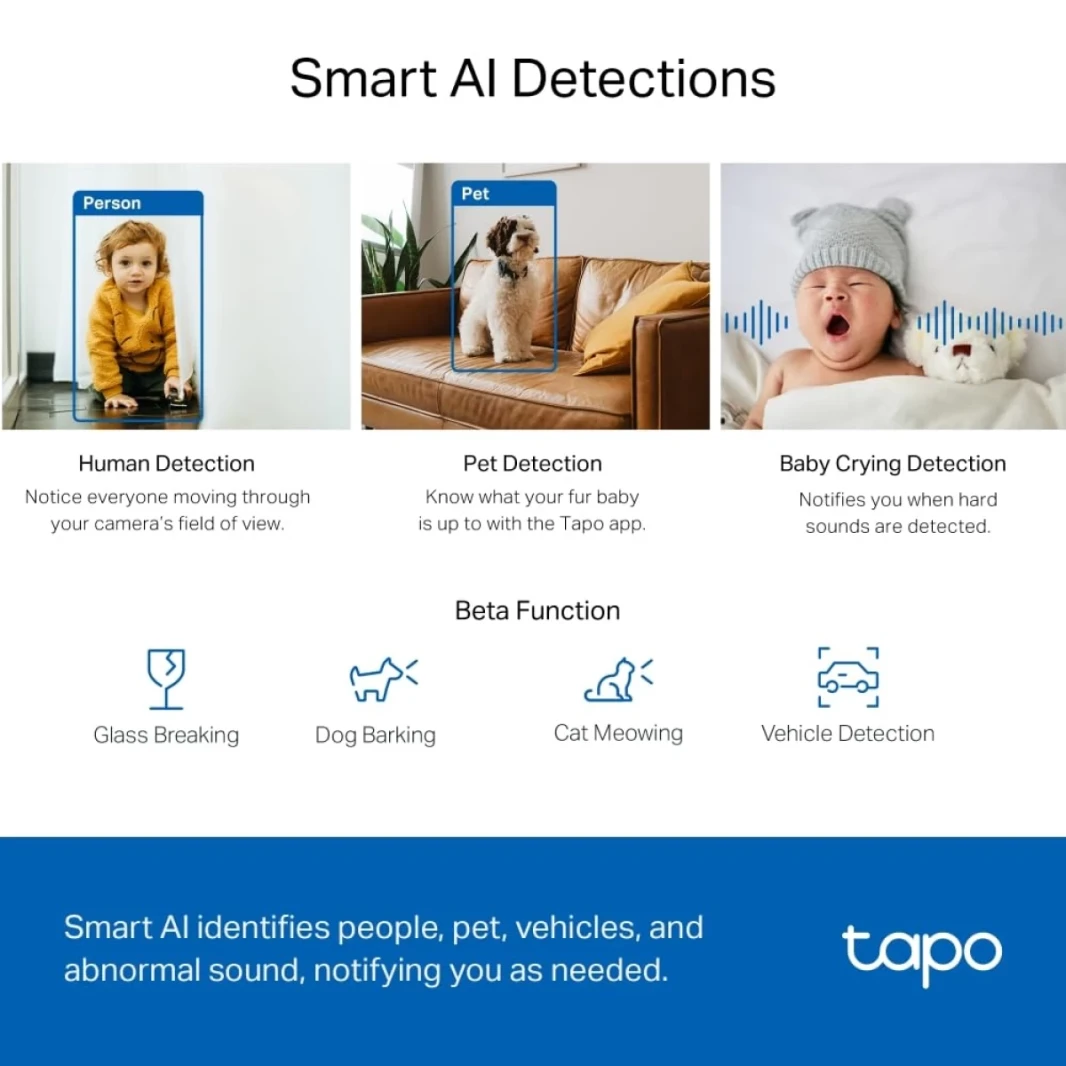 TP-LINK TAPO C220 PAN/TILT SMART AI 2K 4MP QHD 1440P Home Security Wi-Fi Camera Alexa & Google Assistant Nigh