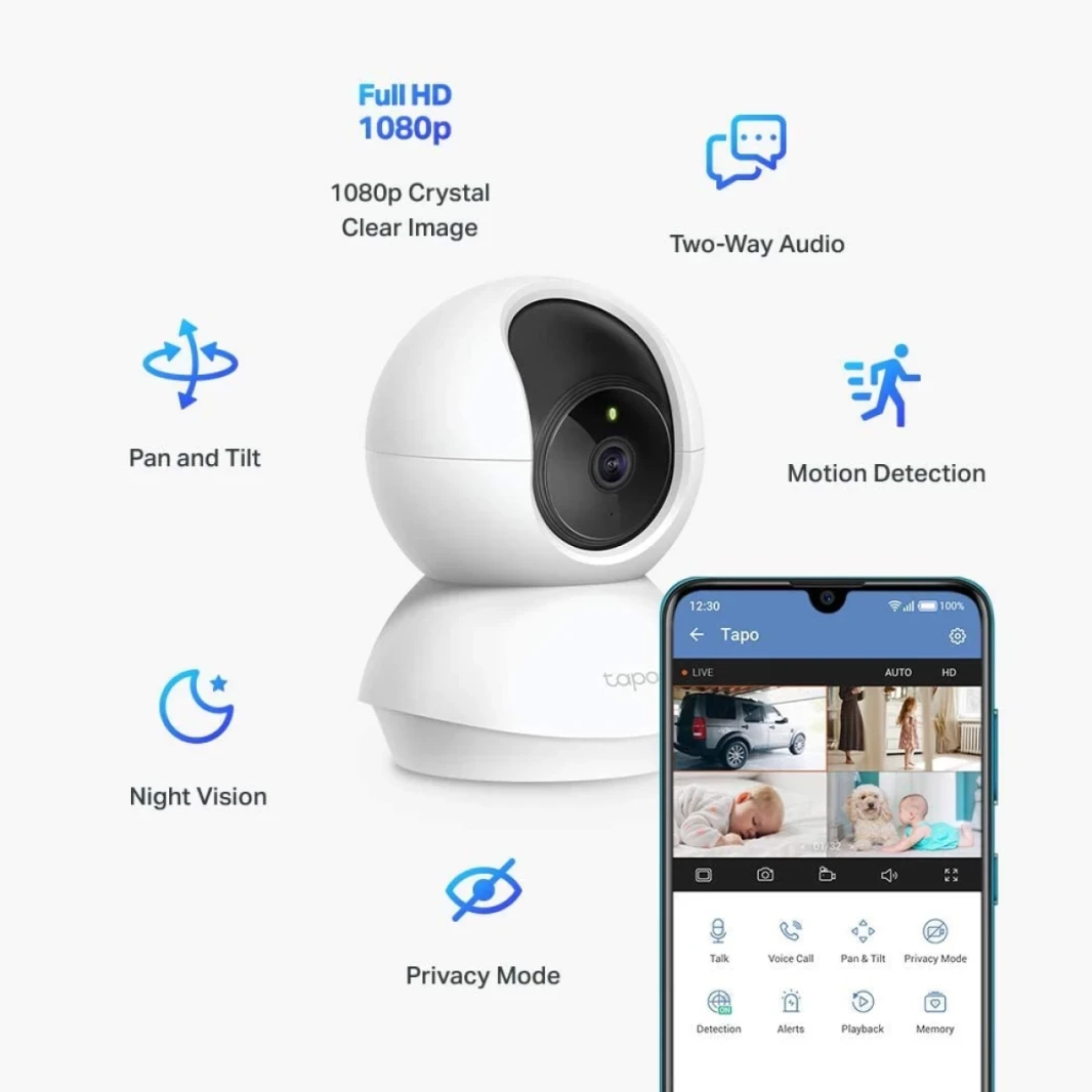 TP-LINK TAPO C200 PAN/ TILT Security Camera w/ Motion Detection 1080p 2-Way Audio Night Vision Cloud & SD Storage Works with Alexa & Google Home