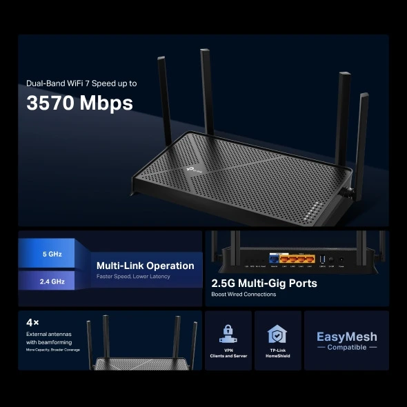 TP-Link Archer BE230 | BE3600 Dual-Band Wi-Fi 7 Router