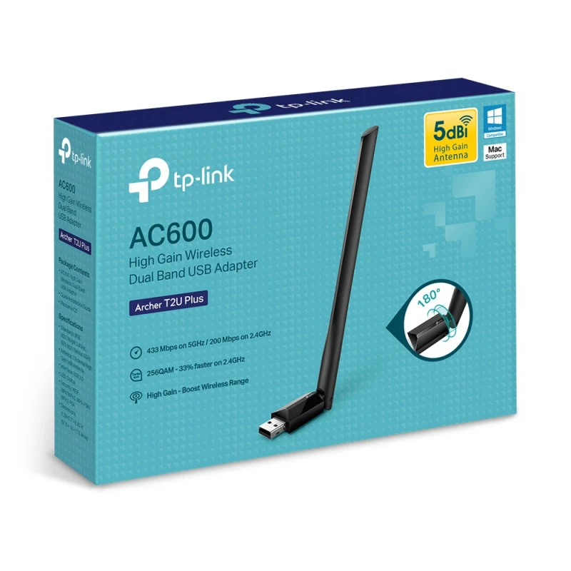 TP-Link Archer T2U Plus | AC600 High Gain Wireless Dual Band USB Adapter