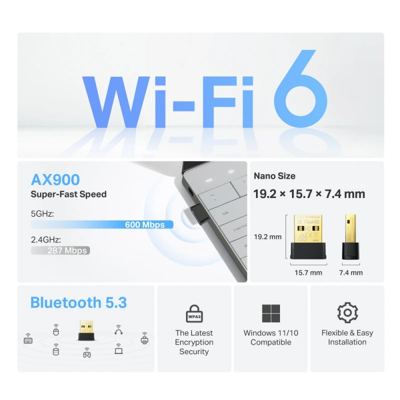 TP-Link Archer Tx10ub Nano | AX900 Nano Wi-Fi 6 Bluetooth 5.3 USB Adapter