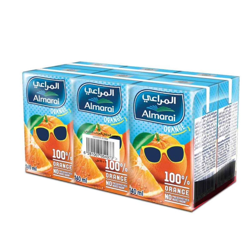 عصير برتقال 100٪ بدون سكر مضاف من almarai – عبوة 140 مل × 6 قطع