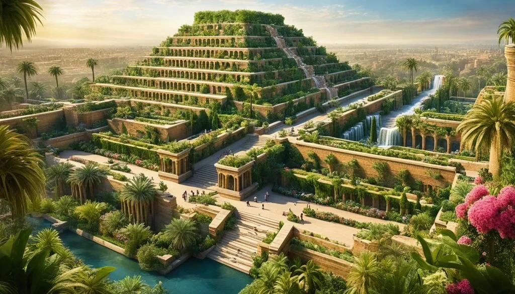Hanging gardens .. in the ancient city of Babylon, which is one of the seven wonders of the world