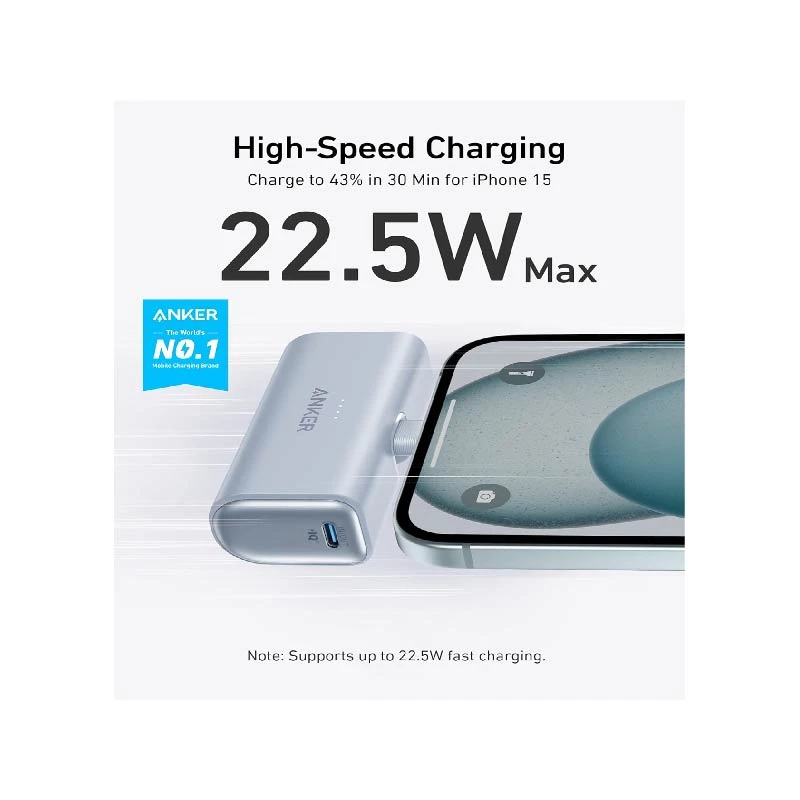 باور بانك صغير Anker Nano بسعة 5000mAh بقدرة 22.5W مع USB-C