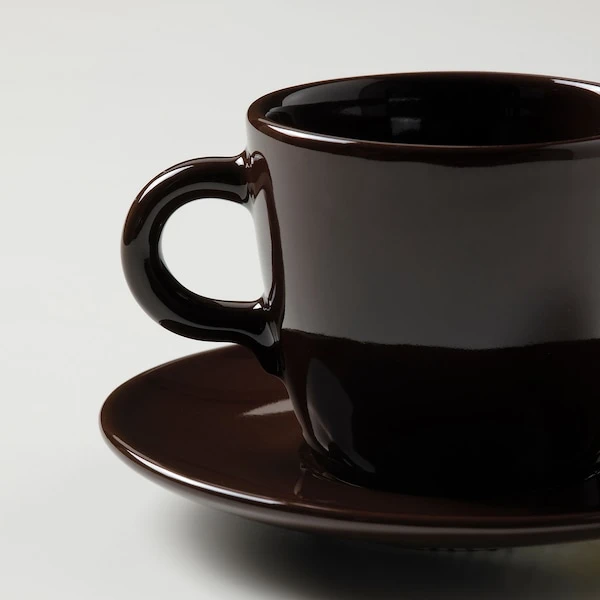 كوب وصحن, لمّاع/بني,