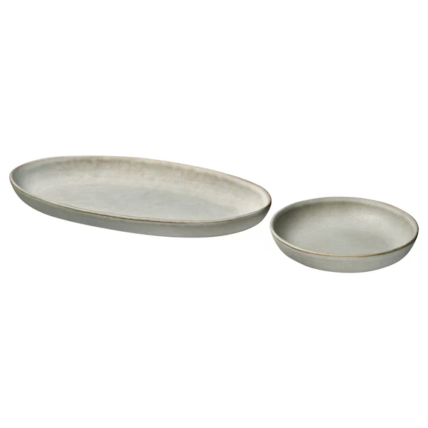 Serving plate, set of 2, grey