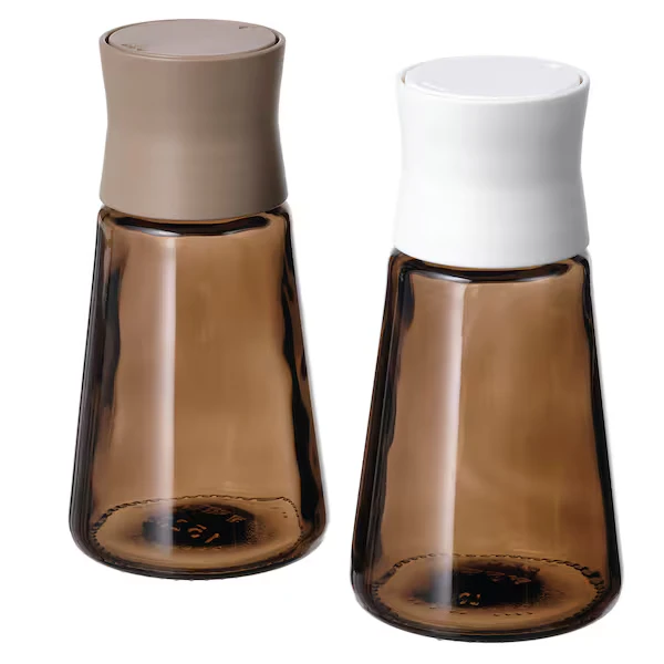 Salt and pepper shakers, glass/brown,