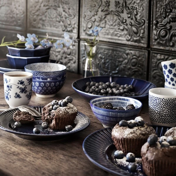 Bowl, patterned/blue,