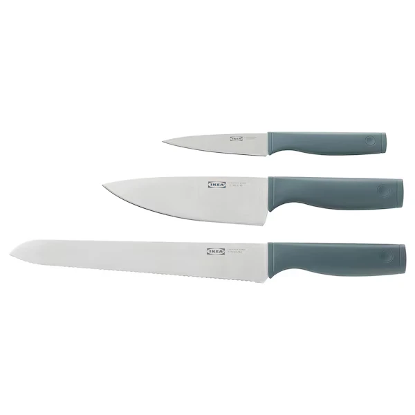 3-piece knife set, grey-turquoise