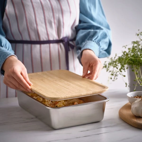 حافظة طعام بغطاء, كبير مستطيل/ستينلس ستيل خيزران,