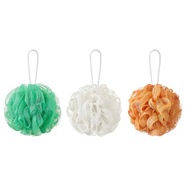Body puff, set of 3, orange/green/white