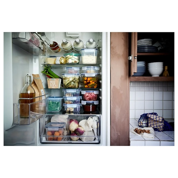 Food container with lid, rectangular plastic/silicone,