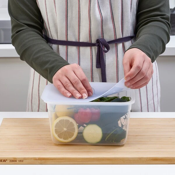 Food container with lid, rectangular plastic/silicone,