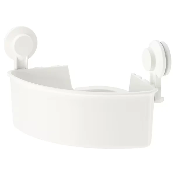 Corner shelf unit with suction cup, white