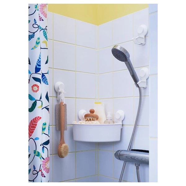 Corner shelf unit with suction cup, white