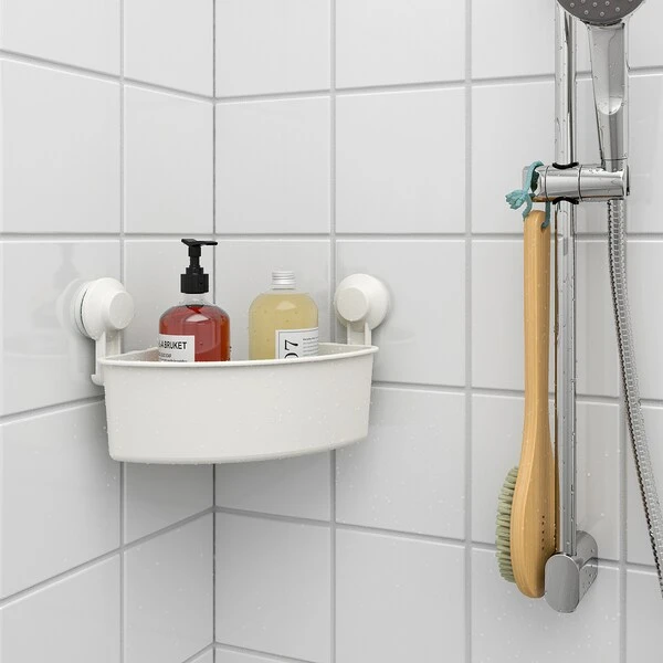 Corner shelf unit with suction cup, white