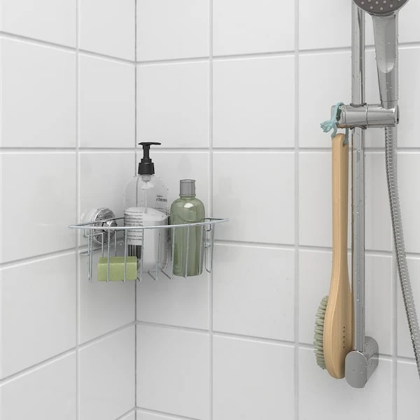 Corner shelf unit with suction cup, zinc plated,