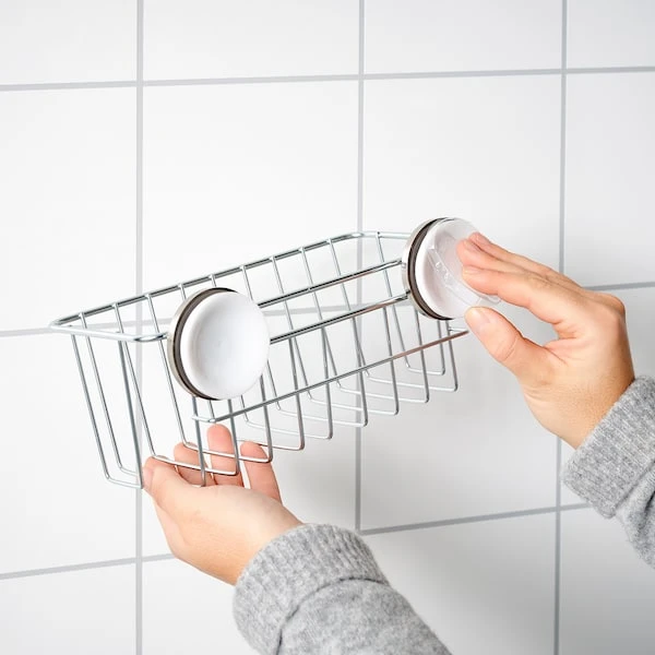 Corner shelf unit with suction cup, zinc plated,