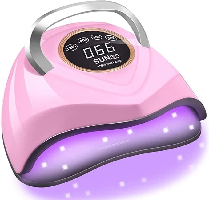 UV LED Nail Dryer Lamp 180W Gel Nail Light Fast Nail Dryer for Gel Polish with 48 Lamp Beads/4 Timer Setting/Automatic Sensor Portable Handle Curing Lamps for Fingernail & Toenail